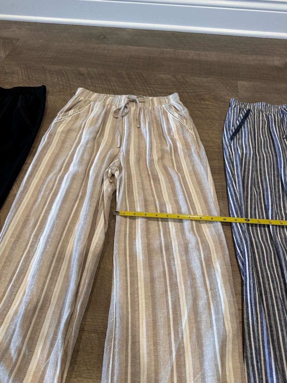 3-Briggs Women's Wide Leg Lightweight Linen Blend 2 Pockets Stripe Pants Size M. - Picture 13 of 15